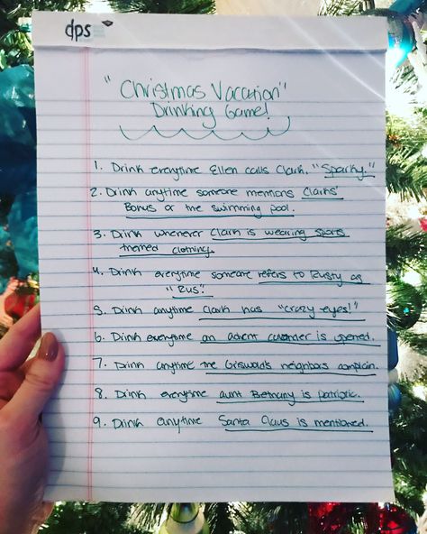 National Lampoons Christmas Vacation drinking game Christmas Vacation Party Games, Lampoons Christmas Vacation Party, Christmas Vacation Drinking Game, Vacation Snacks, National Lampoon Christmas Vacation, National Lampoon Christmas, Christmas Dinner Decorations, Christmas Vacation Party, Lampoons Christmas Vacation