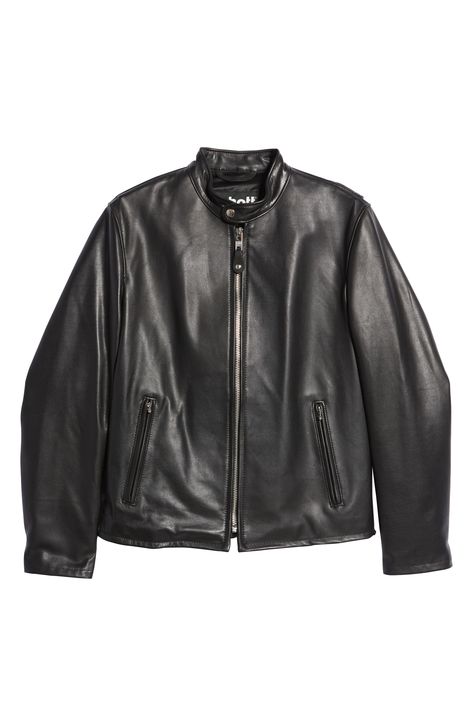 A slim, modern cut adds high-caliber style to this sleek jacket crafted from cowhide leather. Stand collar Lined Leather Professional leather clean Made in the USA of imported fabric Black Leather Jacket For Men, Plain Leather Jacket, Thick Leather Jacket, Leather Jacket Png, Man Leather Jacket, Leather Coat Men, Leather Jackets Men, Boys Leather Jacket, Men Leather Jacket