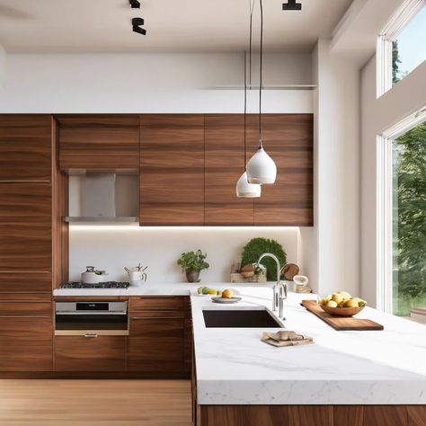 Top 10 Walnut Kitchens Design Ideas Kitchen Walnut Cabinets White Countertops, Walnut And White Cabinets Kitchen, Walnut Modern Kitchen Cabinets, Walnut Color Combination, Walnut And Cream Kitchen, Walnut Cabinets White Countertops, Walnut Modern Kitchen, Walnut And White Kitchen, White And Walnut Kitchen