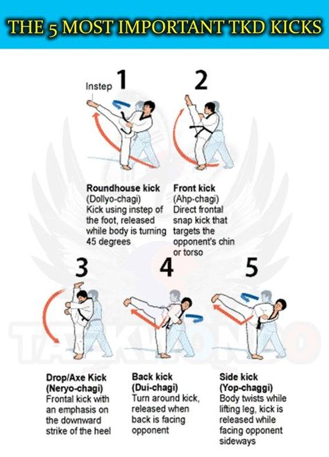 With these basic kicks you can win a fight easily. With more advanced kicks your opponent won't stand a chance...unless of course they know how to do them too How To Kick, Taekwando Basics, Taekwondo Beginner, How To Learn Taekwondo At Home, Different Types Of Martial Arts, All Types Of Martial Arts, Taekwondo Techniques, Taekwondo Kicks, Karate Kicks