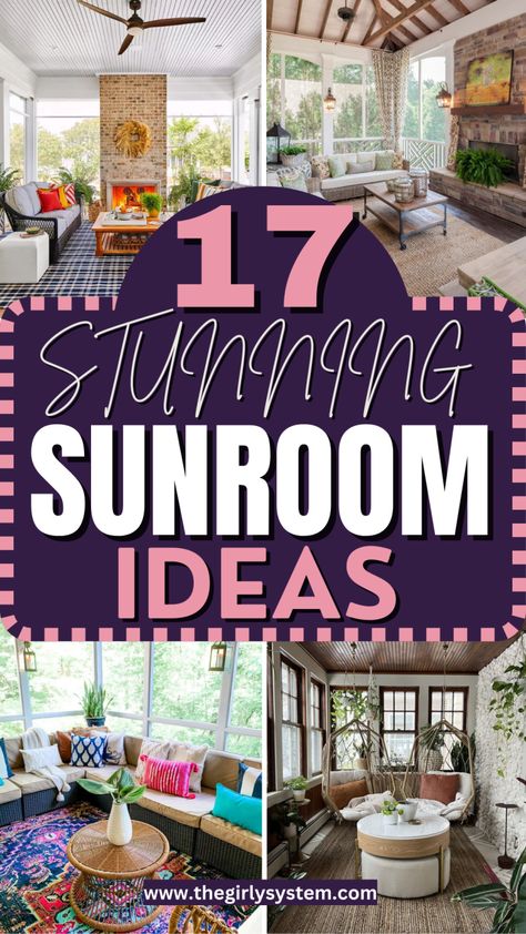 17 Best Sunroom Ideas to Make Your Space Look Dreamy - The Girly System Sun Porch Family Room, Four Seasons Room Ideas, Florida Room Ideas Sunrooms, Decorating A Sunroom, Decorating Sunroom, Narrow Sunroom Ideas, Indoor Sunroom Furniture Ideas, Sun Porch Decorating Ideas, Small Sunroom Decorating Ideas