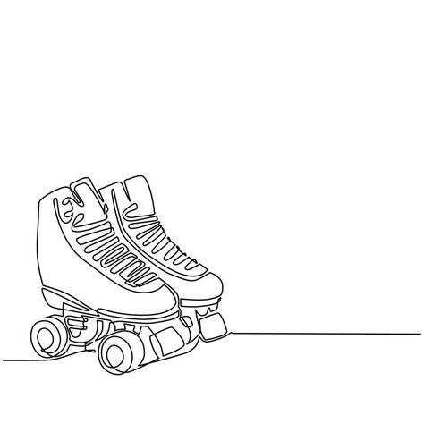 Roller Derby Art, Skate Tattoo, Graphic Design Vector, Quad Roller Skates, Logo Symbol, Continuous Line Drawing, Sketch Style, Continuous Line, Roller Skates