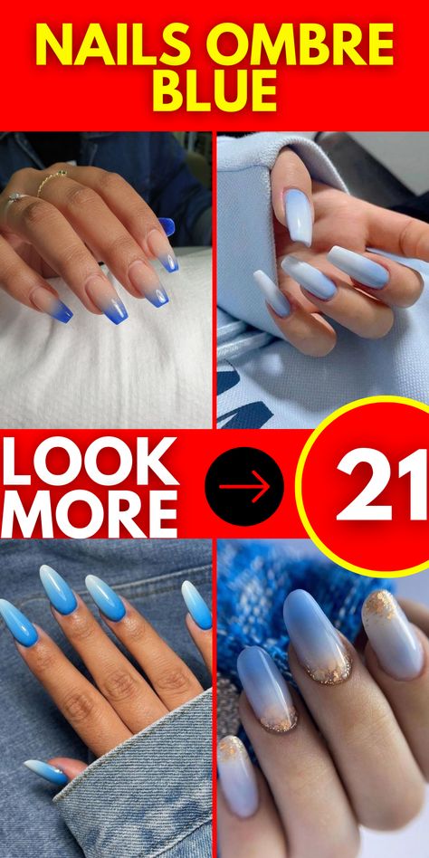 Embrace the summer vibe with nails ombre blue, a trendy ombre style that captivates the senses. Immerse yourself in the ambre shades that mirror a breathtaking sunset. Whether you choose short coffin shape or acrylic nails, our collection lets you wear the beauty of summer on your fingertips. Icy Blue Ombre Nails, Blue And Grey Ombre Nails, Ambre Nails Ombre Blue, Light Blue Ombre Nails Almond, Blue Ombre Nails Almond, Blue Ombre Glitter Nails, Baby Blue Acrylic Nails Almond, White And Blue Ombre Nails, Short Acrylic Coffin