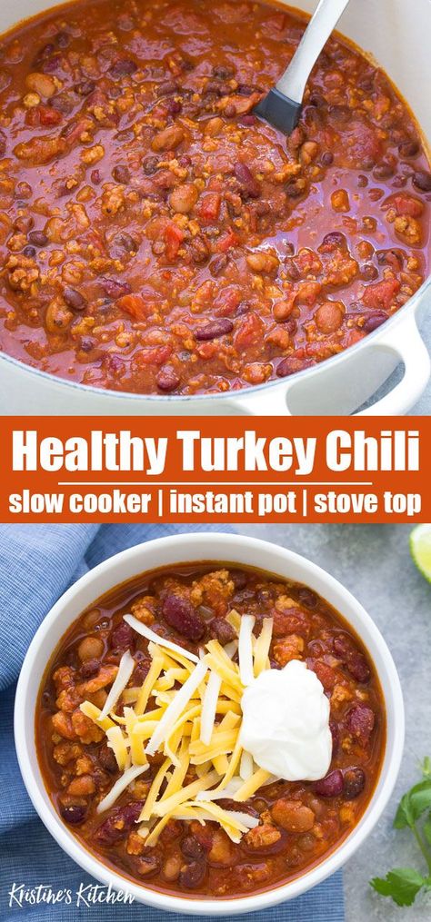 Healthy Turkey Chili Recipe, Turkey Chili Recipe Easy, Healthy Turkey Chili, Chili Healthy, Healthy Chili Recipe Turkey, Chili Recipe Stovetop, Turkey Chili Crockpot, Chili Recipe Healthy, Turkey Chili Healthy