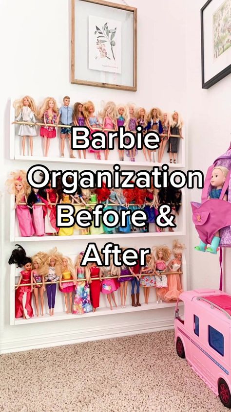 Barbie Doll Storage Ideas Organizations, Girl Dress Up Station, Barbie Organization Ideas Storage, Barbie Toy Organization, Barbie Dream House Storage, Barbie Storage Ideas Organizations, Barbie Accessories Storage, Barbie Doll Storage Ideas, Barbie Organization Ideas