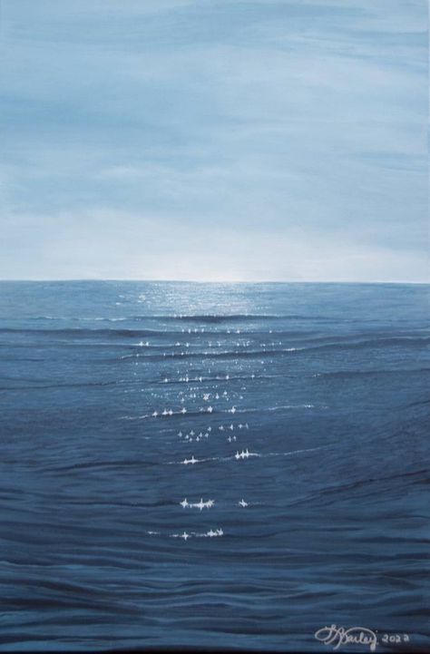 Painting Of The Ocean Easy, Water And Sky Paintings, Sky And Water Painting, Calm Sea Painting, Ocean And Sky Painting, Sea And Sky Painting, Deep Ocean Painting, Ocean Reference, Ocean Painting Acrylic