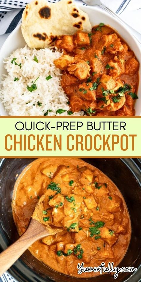 The spice blend in this Quick-Prep Butter Chicken Recipe is bold and warm. It brings the dish together and gives it amazing flavor. Nothing beats an easy-to-make slow cooker recipe, and this one is the best. Tomato-based, creamy, and spicy! Butter Chicken Crockpot, Simple Family Meals, Cooking Basmati Rice, Slow Cooker Recipe, Butter Chicken Recipe, Chicken Crockpot, Health Dinner Recipes, Crockpot Recipes Slow Cooker, Chicken Dishes Recipes