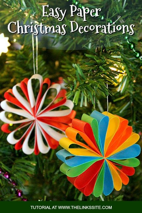 Making some of these paper Christmas decorations would be a great craft project for kids because they are so easy to make! thelinkssite.com Paper Christmas Decorations, Paper Christmas Ornaments, Christmas Decorations For Kids, Christmas Crafts For Kids To Make, Homemade Christmas Decorations, Christmas Arts And Crafts, Project For Kids, Christmas Paper Crafts, Diy Christmas Decorations Easy