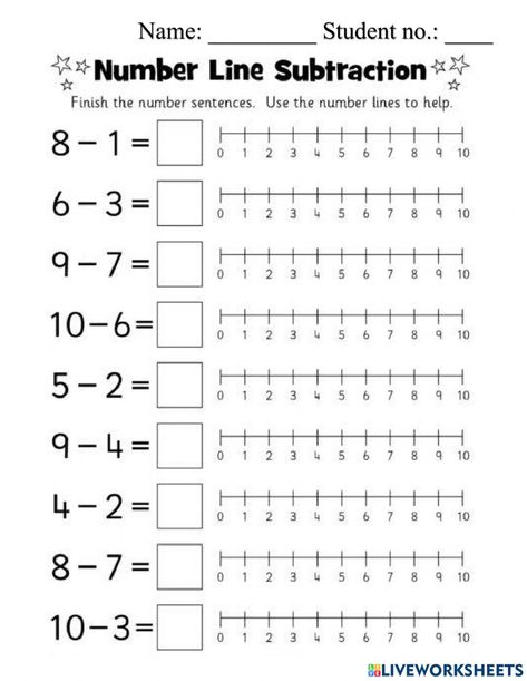 Open Number Line Activities 1st Grade, Number Line Subtraction Worksheet, Subtraction Using Number Line, Line Exercise, Number Line Subtraction, Open Number Line, Number Line Activities, Printable Multiplication Worksheets, Maths Resources