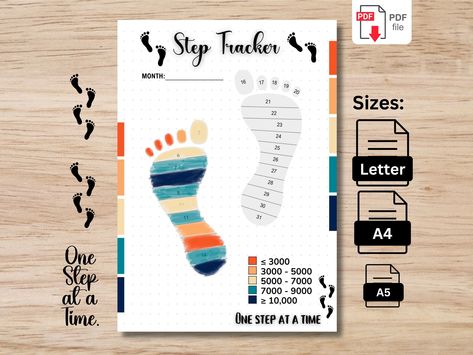 Step Tracker Bullet Journal, Monthly Step Tracker, Letter Journal, Step Tracker, Daily Steps, Printable Tracker, Step Goals, Steps Tracker, Monthly Challenge