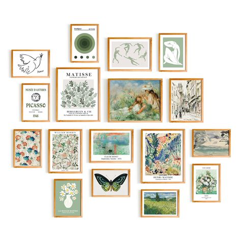 PRICES MAY VARY. Our set of 17 pcs wall art come in standard sizes: 10 pcs 5"x7", 4 pcs 6"x8" and 3 pcs 8"x10", making them easy to frame and display on your walls as soon as they arrive. Transform your walls into an art gallery with our collection of high-quality prints and posters that will elevate your space and bring it to life Elevate Your Room Décor with Chic Sage Green Matisse Wall Art Prints: Perfect for Adding a Pop of Color to Your Bedroom, Living Room, or Office Aesthetic - Create a C Decor For Blank Wall In Bedroom, Electric Boho Decor, Earthy Gallery Wall, Gallery Wall Ideas With Plants, Cute Pictures For Wall, Dorm Wall Decor Diy, Matisse Bedroom, Edgy Apartment, Bedroom Aesthetic Wall Decor