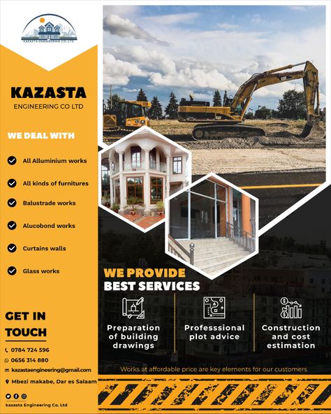 Construction Services Poster, Construction Poster Ideas, Building Poster Design Graphics, Architect Poster Design, Engineering Poster Design, Construction Poster Design, Construction Graphic Design, Engineering Company Logo, Construction Advertising