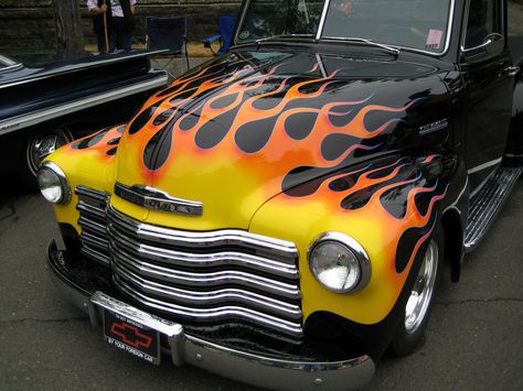 Flames on Black | by Hugo90 Mud Mower, Car With Flames, Hotrod Flames, Car Flames, Hot Rod Flames, Graffiti Car, 6x6 Truck, Classic Muscle Cars, Motorcycle Paint Jobs