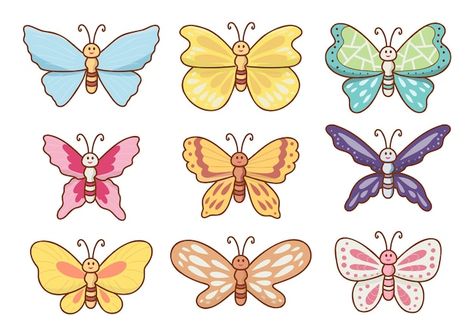 Butterfly Cute Drawing, Butterfly Cartoon Drawing, Cute Butterfly Cartoon, Colorful Butterfly Drawing, Drawing Of A Butterfly, Cartoon Butterflies, Butterfly Character, Cartoon Character Drawing, Illustration Butterfly