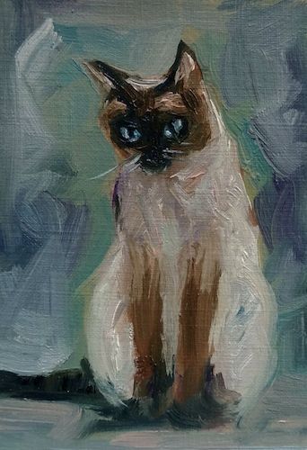 Siamese Cat Oil Painting, Cat Art Siamese, Impressionism Cat Painting, Cat Sitting Painting, Siamese Drawing, Cat Painting Simple, Siamese Cat Wallpaper, Simple Cat Painting, Siamese Cat Tattoo