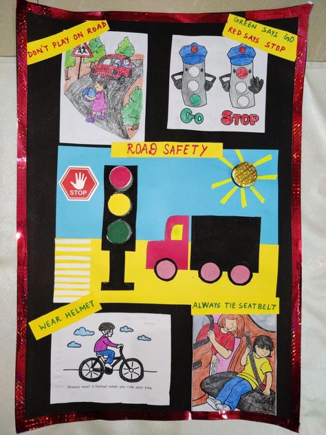 Road safety drawing ideas Poster Making On Road Safety, Road Safety Poster Ideas For Competition, Road Safety Poster Ideas, Road Safety Poster Creative Drawing, Road Safety Drawing Ideas, Road Safety Drawing, Safety Rules On Road, Safety Rules At Home, Safety Drawing