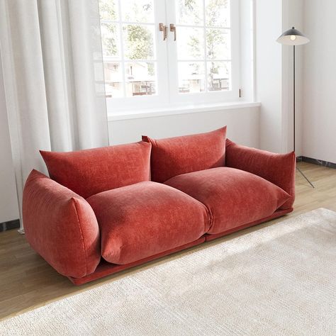 PRICES MAY VARY. ⛅[Impressive Style] High-level chenille upholstery with distinguished fluffy texture grants skin-friendly and comfortable experience. This red sofa chair, as round and plump in appearance as a big cake, make an ideal addition to your living room, bedroom, guest room, lounge home, extra room, etc. ⛅[Extra Comfort] Made of high-quality chenille, the couch is wear-resistant, wrinkle resistant, hard to deform, and as new as new after long use. Built in high resilience sponge for mod Mid Century Loveseat, Small Couch, Modular Couch, Plush Sofa, Small Space Living Room, Red Sofa, Comfy Sofa, Apartment Furniture, Couches Living Room