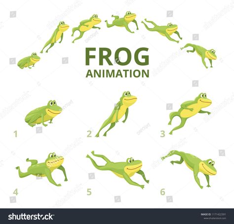 Frog jumping animation. Various keyframes for green animal. Vector frog animation, jump amphibian animated illustrationkeyframes#green#animal#Frog Jumping Animation, Frog Animation, Animation Exercises, Frog Jumping, Jump Animation, Cycle Drawing, Animated Illustration, Cupcake Drawing, Animal Vector