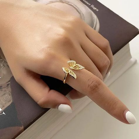 Super Cute Open Butterfly Wings Bold Statement Gold Ring - Etsy Gold Butterfly Rings, Butterfly Ring Gold, Butterfly Rings Jewelry, Rings Butterfly, Moss Jewelry, Thick Gold Ring, Butterfly Rings, Gold Butterfly Ring, Ring Butterfly