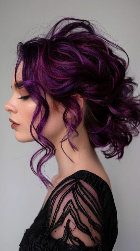 40 Prettiest Purple Hair Color Ideas To Make Your Hair Pop Dark Hair Vivids, Magenta Balayage Hair, Wicca Hairstyles, Deep Purple And Blonde Hair, Lavender Ombre Hair Brown, Fashion Colour Hair Ideas, Vivid Color On Curly Hair, Dark Fashion Colors Hair, Rare Hair Colors Natural