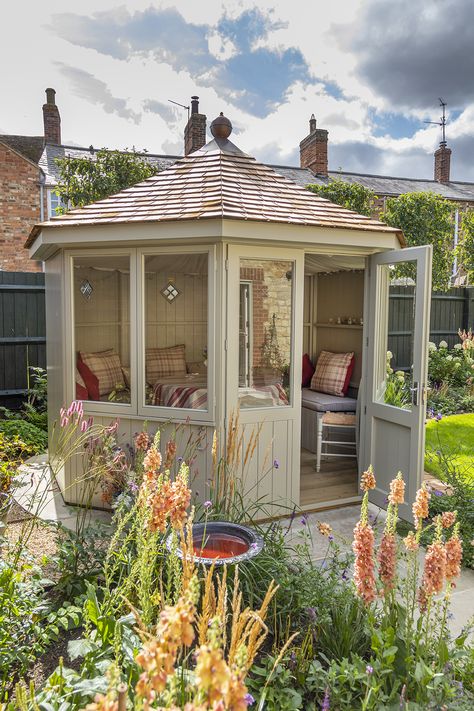 Spring into action and get your summerhouse house ready for the new season. Read our latest blog for inspiration on how to bring you summerhouse to life as spring takes us back into our gardens for another year. Image of a Scotts Of Thrapston 3m Burghley Summerhouse Summer House Garden Interior, Garden Summer House Ideas, Garden Summer House, Small Summer House, Cottagecore Ideas, Summer House Garden, Sun House, English Summer, Future Garden