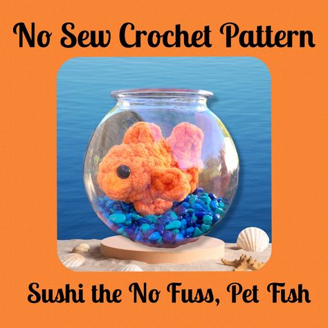 This listing is for a CROCHET PATTERN ONLY.  You will receive a digital download with instruction on how to make your own NO SEW, No Fuss Pet Fish.  This fish was designed specifically with blanket yarn and to fit perfectly inside of small, plastic bowls.   They are the perfect market item, class pet for your classroom, or just a friend to sit on your desk at work.   You only need a very small amount of yarn and filling to make this fish, the perfect stash buster.  You can turn this into a keych Crochet Fish In A Bowl, Crochet Goldfish Pattern Free, Goldfish Crochet, Crochet Goldfish, Fish Crochet Pattern, Fish Sushi, Crochet Fish Patterns, Fish Crochet, Fish Toy