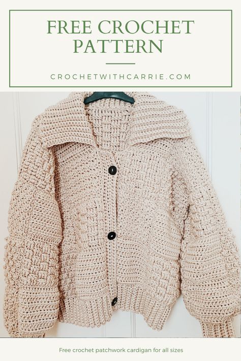 Patch Crochet Sweater Pattern, Cardigans Crochet Patterns Free, Crochet Bottoms Free Patterns, Crochet Hygge Pattern, Crochet Patch Sweater Pattern Free, Free Crochet Pattern Sweaters & Cardigans, Crochet Patch Work Sweater, Crochet Henley Pattern, Over Sized Crochet Sweater