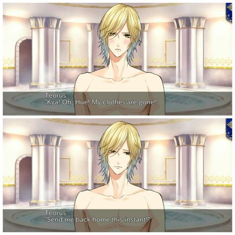 I wish I could have screenshot this whole scene! Teo and Ikky were acting out a scene as Hue and *Yukiri* (obviously Teo is *Yukiri*) as a way to advise Hue how to trick *Yukiri* into the bath. It was frigging hilarious! From Hue's voiced story. Star Crossed Myth Star Crossed Myth, Voltage Inc, Star Cross, Star Crossed, Acting, Bath, Zelda Characters, Stars, Anime