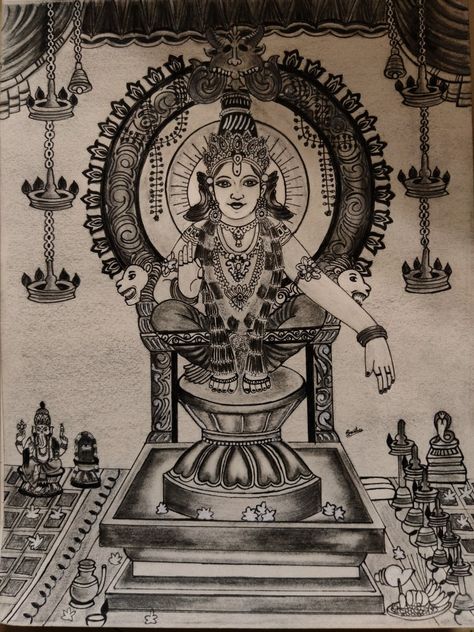 Swamiye sharanam ayyapa Lord Ayyappa, Shiva Sketch, Krishna Drawing, Kalamkari Painting, Krishna Painting, Shiva, Krishna, Sketch, Paintings