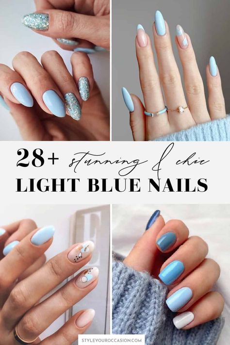 Looking for light blue nails or baby blue nails ideas to try? This list has it all! Light blue nails with design, acrylic, short, almond, coffin, square, and round. And, there’s baby blue nails with glitter for summer, with snowflakes for winter, and with rhinestones for any season, as well as light blue French tip nails you’ll love. Light Blue White And Gold Nails, Pastel Blue Spring Nails, Nail Designs With Light Blue, Pale Blue Christmas Nails, Light Blue Powder Dip Nails, Nails Spring 2024 Blue, Winter Blue Nails Gel, Light Blue Dip Powder Nails Design, Sky Blue Winter Nails