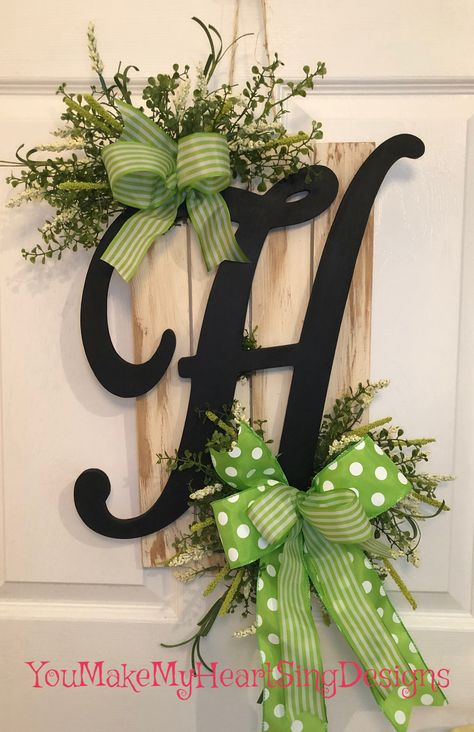 Monogram Front Door Sign, Initial Door Hanger Letters Diy, Front Door Letter Decor Initials, Letter Door Hangers Initials Diy, Wood Initial Letters Wall Decor, Initial Door Hanger Letters, Initial Wreaths For Front Door, Letter Door Hangers Initials, Initial Letter Decor