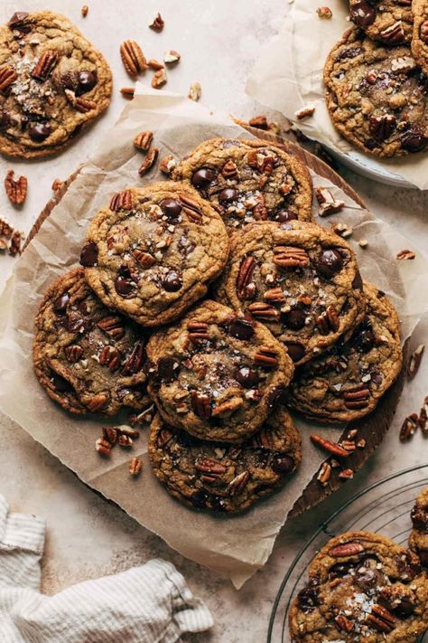 Butter Pecan Chocolate Chip Cookies - Butternut Bakery Savory Pecans, Ooey Gooey Cookies, Pecan Chocolate Chip Cookies, Butternut Bakery, Bakery Chocolate Chip Cookies, Pecan Chocolate, Gooey Chocolate Chip Cookies, Chocolate Chip Pecan Cookies, Butter Pecan Cookies