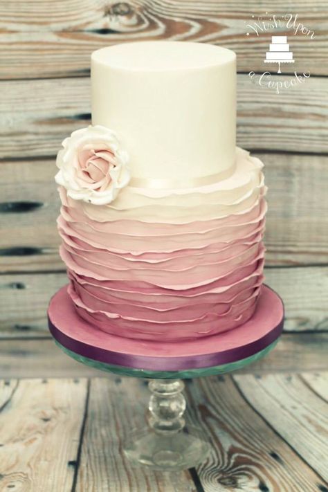 Ombré ruffle cake Pink Ombre Two Tier Cake, Rose Gold Ombre Cake, Ruffle Birthday Cake, Ombre Ruffle Cake, Cheap Wedding Cakes, Cheap Wedding Ideas, Ombré Cake, Wedding Ideas Unique, Pink Ombre Cake