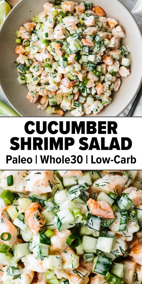 Cucumber shrimp salad recipe Mini Shrimp Salad, Cucumber Shrimp Salad Downshiftology, Shrimp Dill Salad, Healthy Recipes Seafood, Healthy Meals Few Ingredients, Cucumber Salad With Protein, Shrimp Cucumber Dill Salad, Healthy Lunch Ideas With Shrimp, Cucumber Bowl Recipes