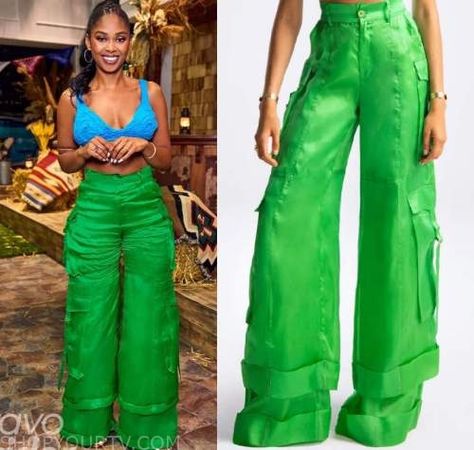 Summer House: Season 7 Reunion Mya's Green Satin Cargo Pants Green Cargo Pants Outfit, Satin Cargo Pants, Where To Buy Clothes, Cargo Pants Outfit, Green Cargo Pants, Green Cargo, Green Satin, Summer House, Pants Outfit