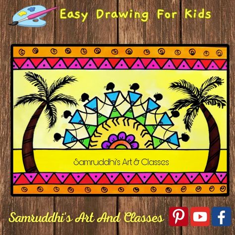 Easy Warli Art For Kids, Warli Painting Ideas, Warli Art Easy, Warli Art For Kids, Warli Drawing, Happy Bunnies, Holi Drawing, Worli Painting, Kid Drawing