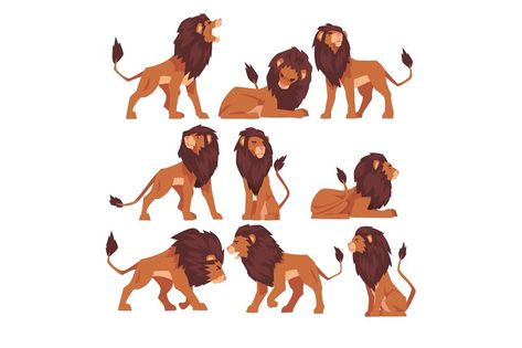 Lion Poses, Lion Character Design, Jungle Cartoon, Lion Walking, Cat Jungle, Funny Lion, Book Illustration Design, Lion Vector, Lion Illustration