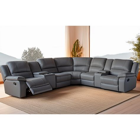 PRICES MAY VARY. ● Luxury & Comfortable: The leather sectional sofa has a soft and smooth surface, giving it an elegant and luxurious look. The full filling makes the sofa very supportive, providing soft but strong support for your back, head and hands, effectavilly relieving pressure on the spine and joints. ● Manual Recliner: Experience the adjustable sectional couches, simply pull the switch lightly, and you can stretch your back, put your legs on the extended sofa stool, and rest comfortably Contemporary Living Room Sectional, Grey Leather Sectional, Leather Couch Sectional, Craftsman Living Room, Corner Lounge, Couches For Living Room, Luxury Sofa Living Room, Sectional Couches, Lounge Suites