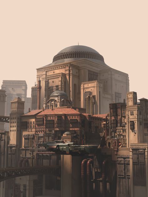 ArtStation - Series sketches & models, Maxime BiBi Concept Environment, Art Deco City, Palace Architecture, Sci Fi City, Urban Landscape Design, Rome City, Paintings And Drawings, Interesting Buildings, Fantasy City