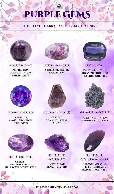 Here are some of our Favorite Purple Crystals! 😃 How many do you already have in your collection? **Find most of these crystals on our website, link in Bio** Gemstones Chart, Crystal Healing Chart, Magia Das Ervas, Výtvarné Reference, Crystal Guide, Crystals Healing Properties, Purple Gems, Amethyst Healing, Spiritual Crystals