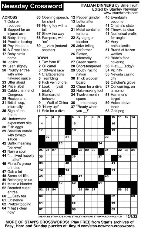 Free daily crossword puzzles from newsday Large Print Crossword Puzzles Printable, Free Printable Crossword Puzzles, Printable Crossword Puzzles, Crossword Puzzles, Junk Journals, Free Printable, Quick Saves