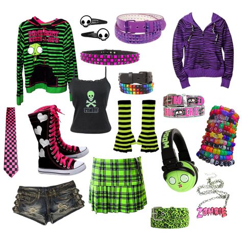 Scene kid gir leopard print alternative green pink purple Purple Scene Outfits, Scene Clothes, Scene Clothing, Pinterest Wardrobe, Scene Style, Aesthetic 2000s, Scene Aesthetic, 2000s Clothes, Scene Outfits