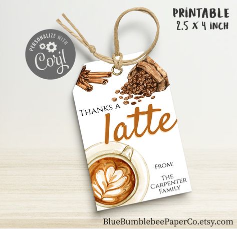 Thanks a Latte Gift Tag | Coffee Gift Card | Printable Thank You Coffee Favor Tag | Editable Personalized Thank You Stickers | Latte Label https://etsy.me/32jjRUN #thanksalatte #thankyougifttag #coffeegifttag #than Coffee Gift Card Printable, Gift Card Printable, Coffee Gift Card, Coffee Favors, Lollipop Favors, Coffee Gifts Card, Thanks A Latte, Cafe Party, Coffee Theme