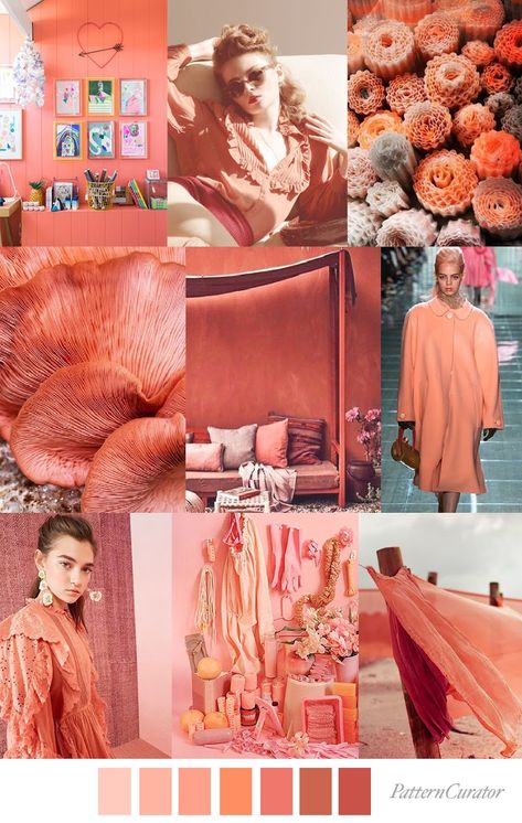 2019 - LIVING CORAL- FASHION VIGNETTE: TREND | PATTERN CURATOR Pattern Curator, Coral Fashion, Color Collage, Color Trends Fashion, Live Coral, Living Coral, Color Crush, Orange And Pink, Mood Board Fashion