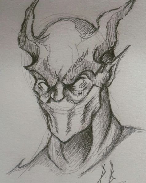 Monster Pencil Drawing, Demon Head Drawing, Demon Sketch Pencil, Demon Drawing Reference, Demon Face Drawing, Devil Face Drawing, Monster Face Drawing, Monsters Sketch, Medieval Assassin