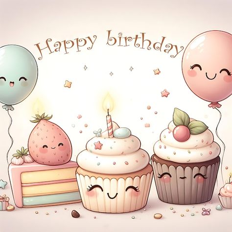 Photo birthday card with balloons and cu... | Premium Photo #Freepik #photo Cute Happy Birthday Drawings, Birthday Illustrations, Happy Birthday Christmas, Happy Bday Wishes, Cute Happy Birthday Wishes, Birthday Gift Picture, Cupcakes Cute, Happy Birthday Cute, Animated Happy Birthday Wishes