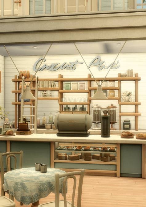 The Purrfect Cup Cat Cafe | Custom Content Build | Patreon Sims 4 Coffee Shop Cc Maxis Match, Coffee Shop Cc Sims 4, Sims4 Coffee Shop, Coffee Cc Sims 4, Sims 4 Cc Cafe Furniture Patreon, Sims4 Cafe Cc, Sims 4 Cafe Cc Patreon, Sims 4 Coffee Bar, Sims 4 Builds Patreon