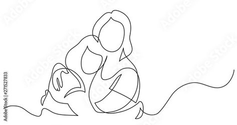 Drawing Of Mother And Daughter, Granny Tattoo, Mother And Daughter Hugging, Mother And Daughter Drawing, Hugging Drawing, People Hugging, Baby Sketch, Creative Bookmarks, Continuous Line Drawing