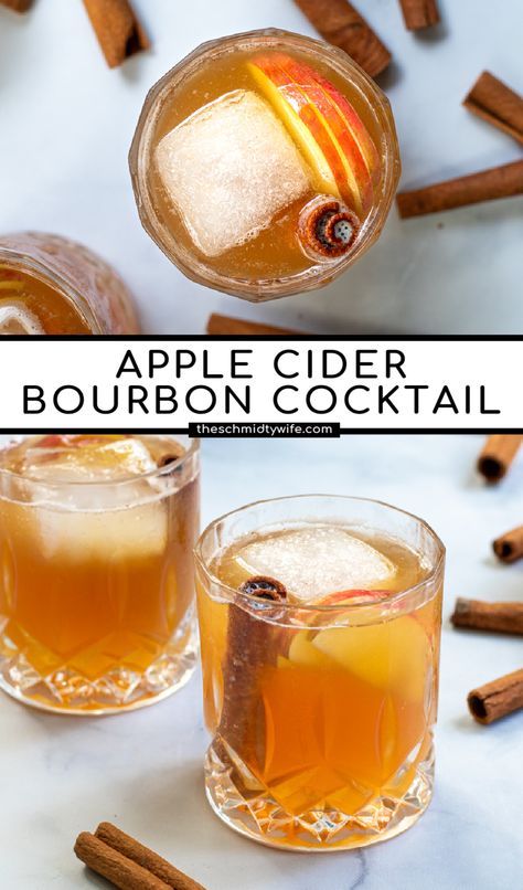 Apple Cider Bourbon Cocktail, Cider Bourbon Cocktail, Apple Cider Bourbon, Bourbon Drinks Recipes, Bourbon Apple Cider, Cider Cocktail, Apple Whiskey, Cider Drinks, Apple Cider Cocktail