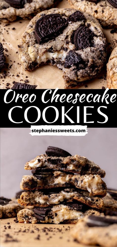 Desserts And Sweets, Deep Dish Smores Cookies, Cookies And Cream Cheesecake Cookies, Cheesecake Oreo Cookies, Good Cookies To Make, Office Baking Ideas, Cookies N Cream Recipes, Cookie Recipes Cheesecake, Cookie Flavor Combinations